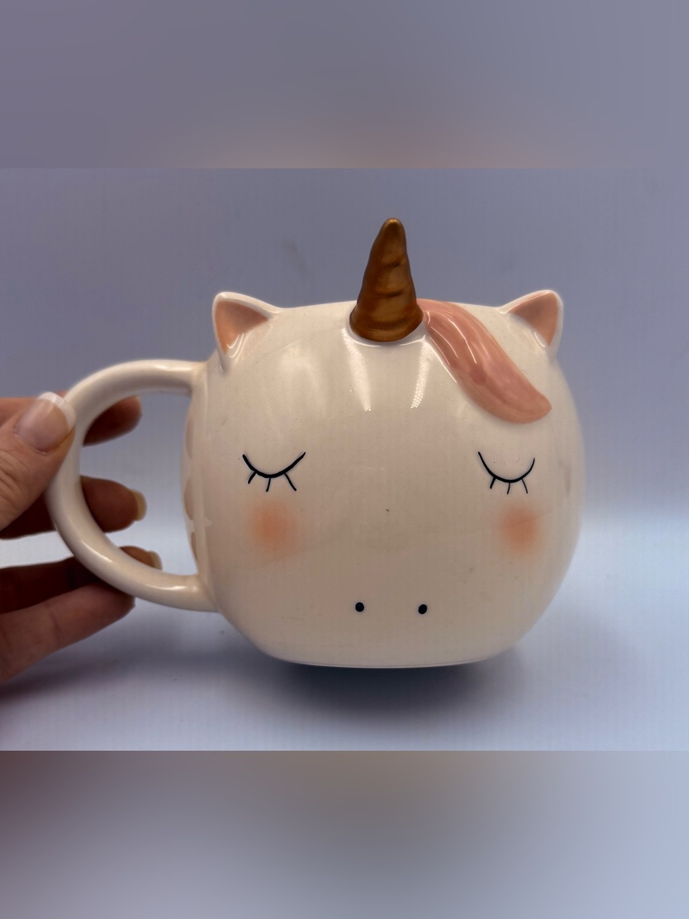 3D Ceramic Unicorn Mug With A Golden Horn And Pink Mane
